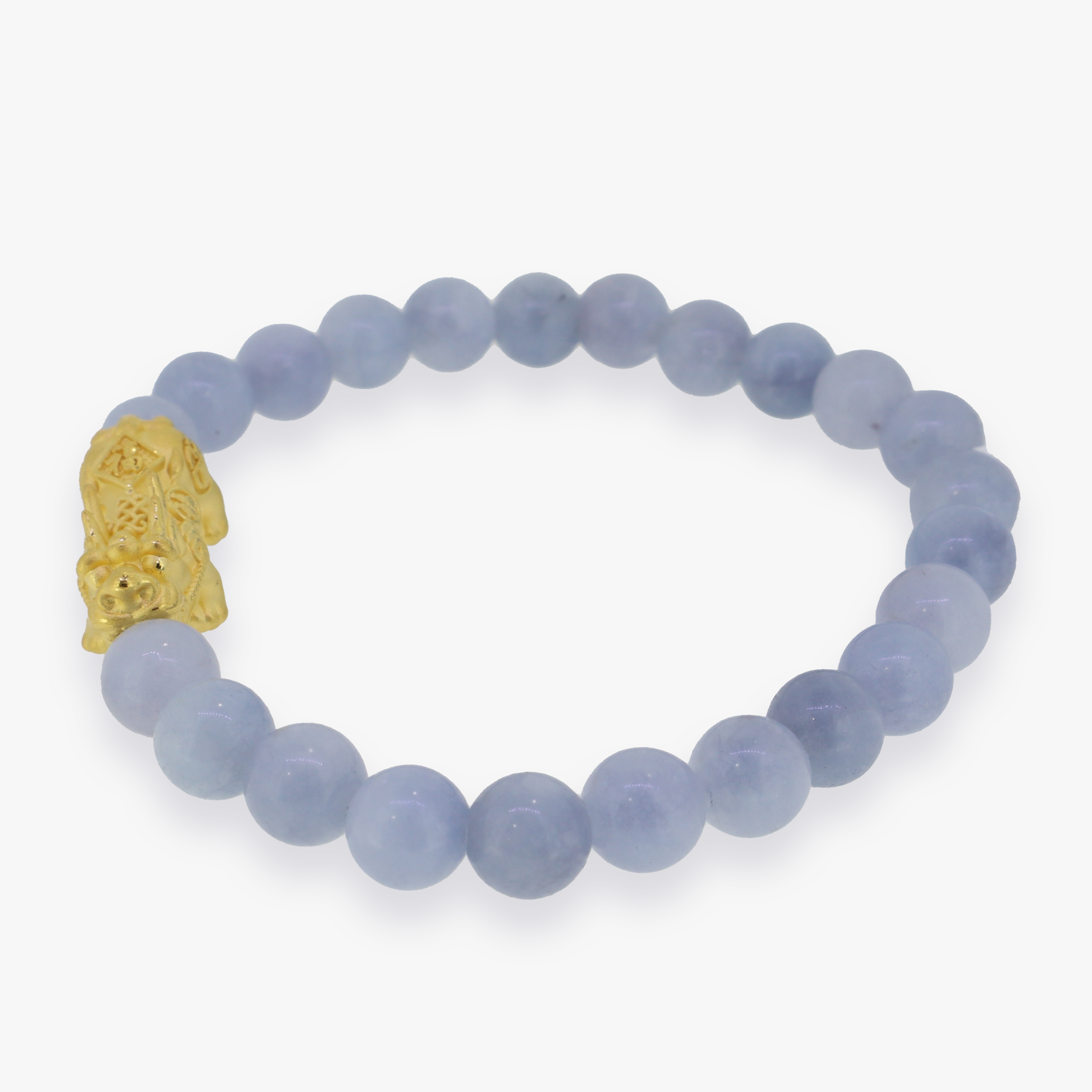 24K Yellow Gold Pixiu | Natural Aquamarine Beaded Bracelet