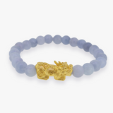 24K Yellow Gold Pixiu | Natural Aquamarine Beaded Bracelet