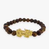 24K Yellow Gold Fortune Pixiu | Tiger Eye Bracelet