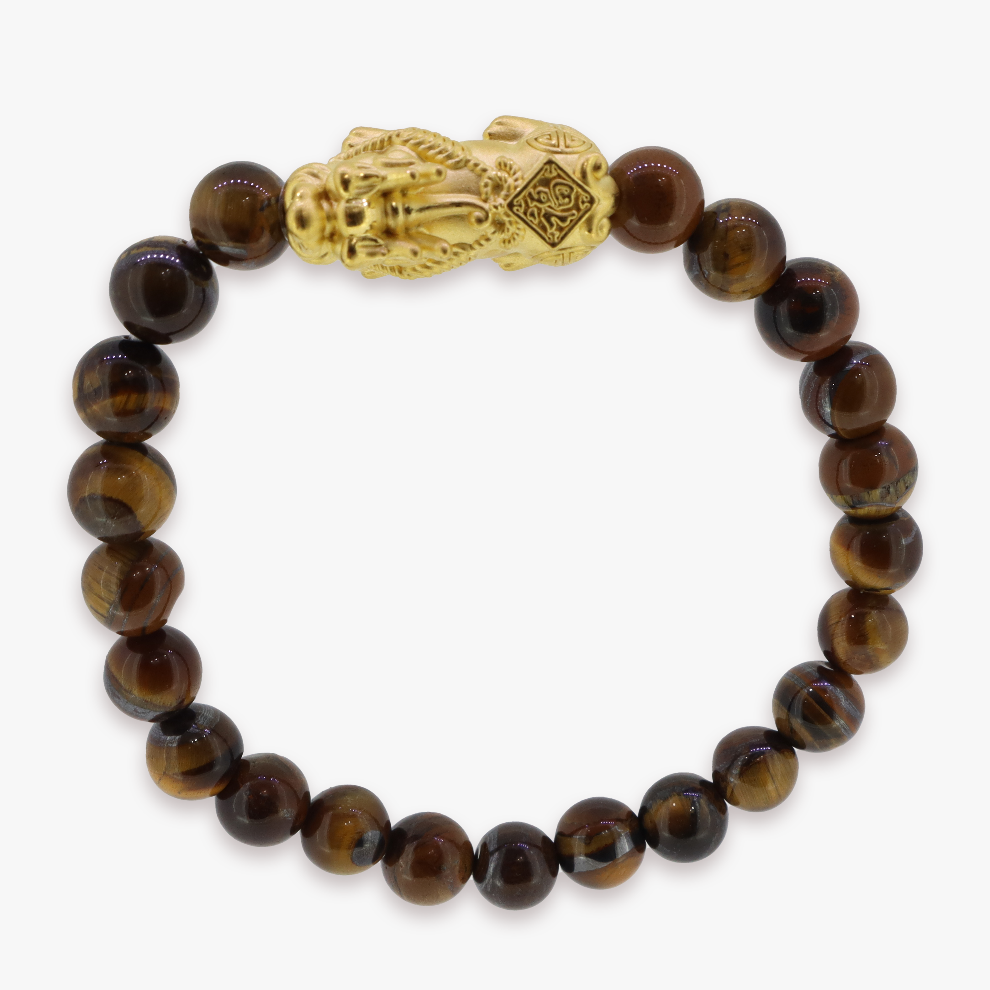 24K Yellow Gold Pixiu of Good Luck | Tiger Eye Bracelet