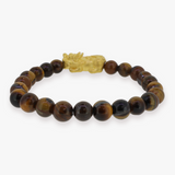 24K Yellow Gold Pixiu of Good Luck | Tiger Eye Bracelet