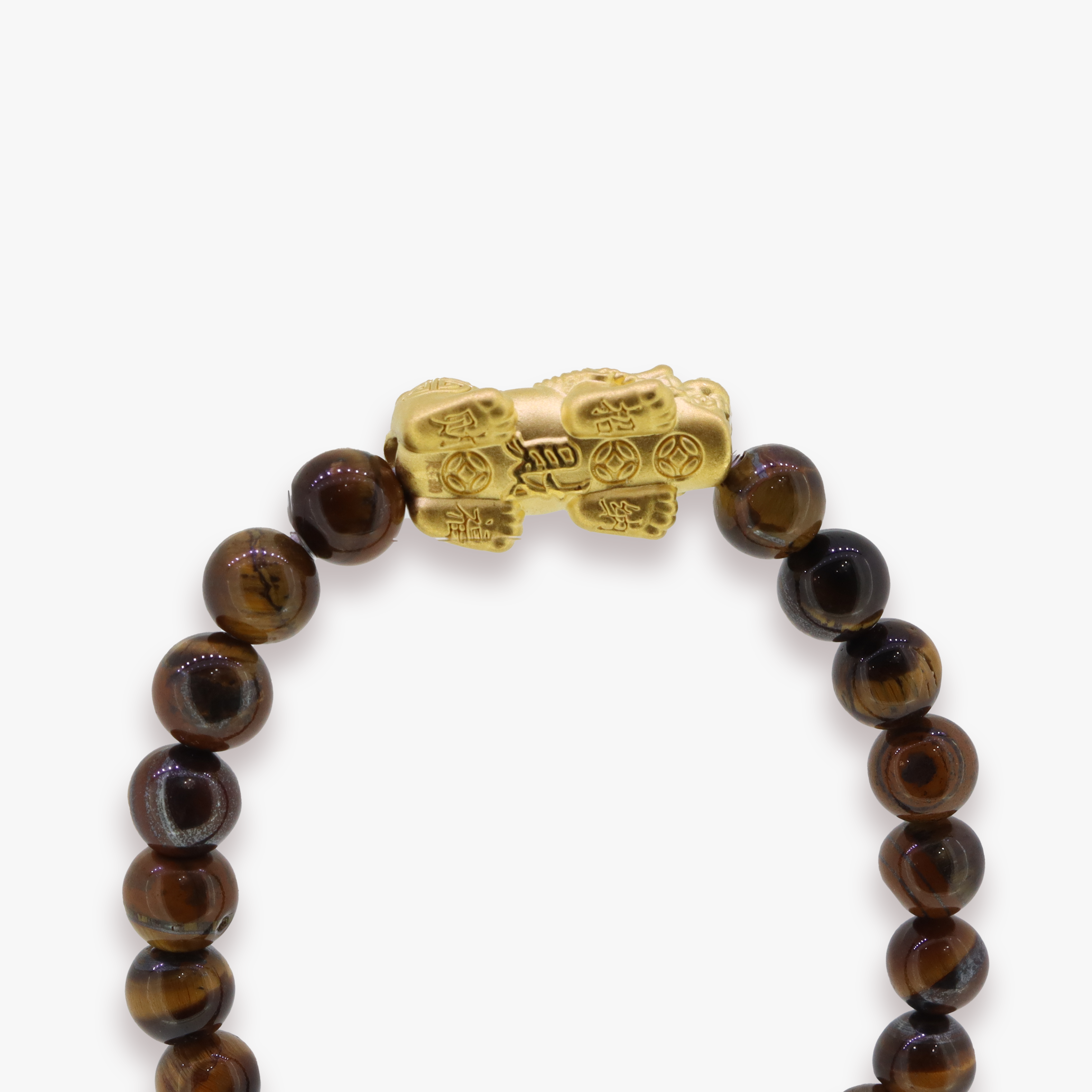 24K Yellow Gold Pixiu of Good Luck | Tiger Eye Bracelet