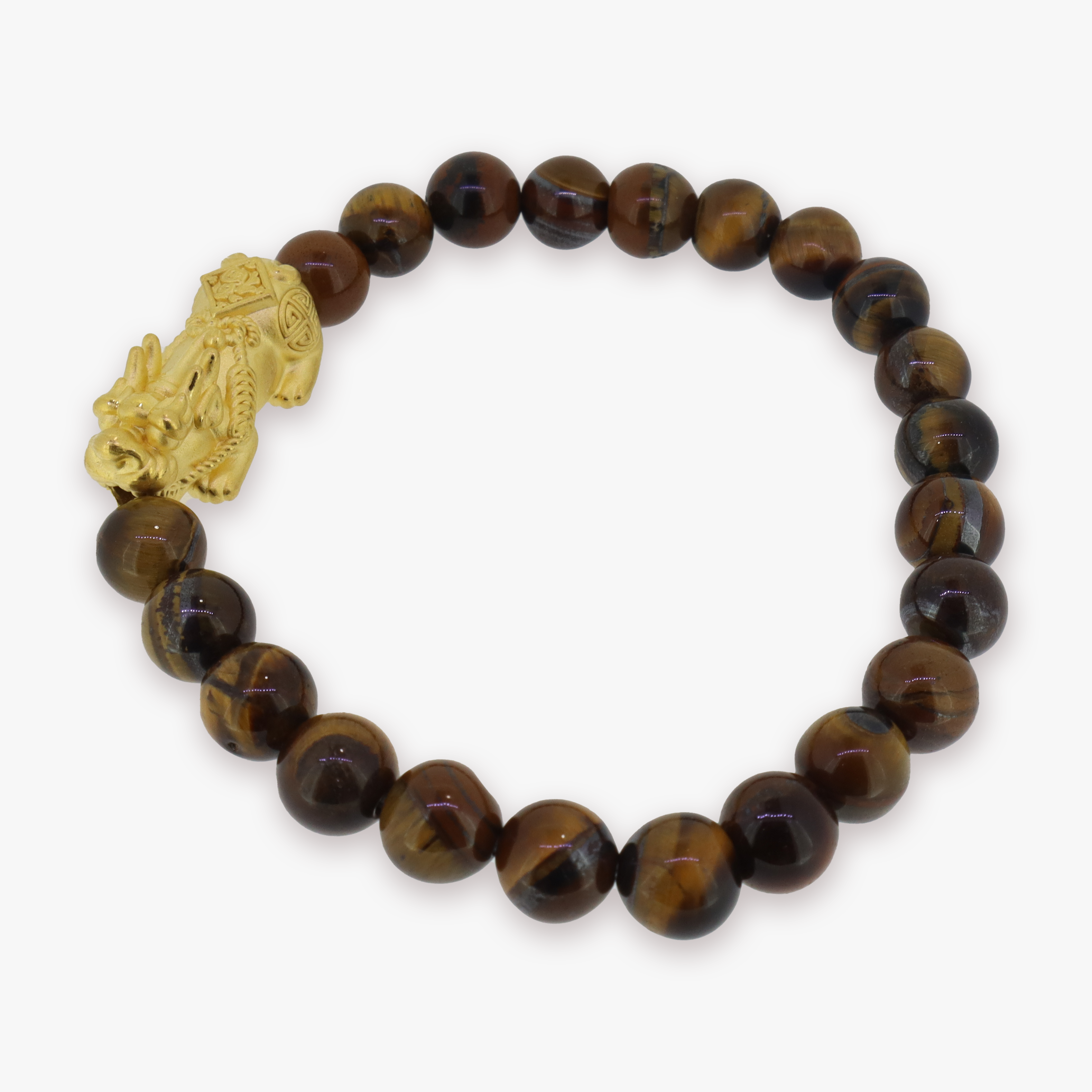 24K Yellow Gold Pixiu of Good Luck | Tiger Eye Bracelet