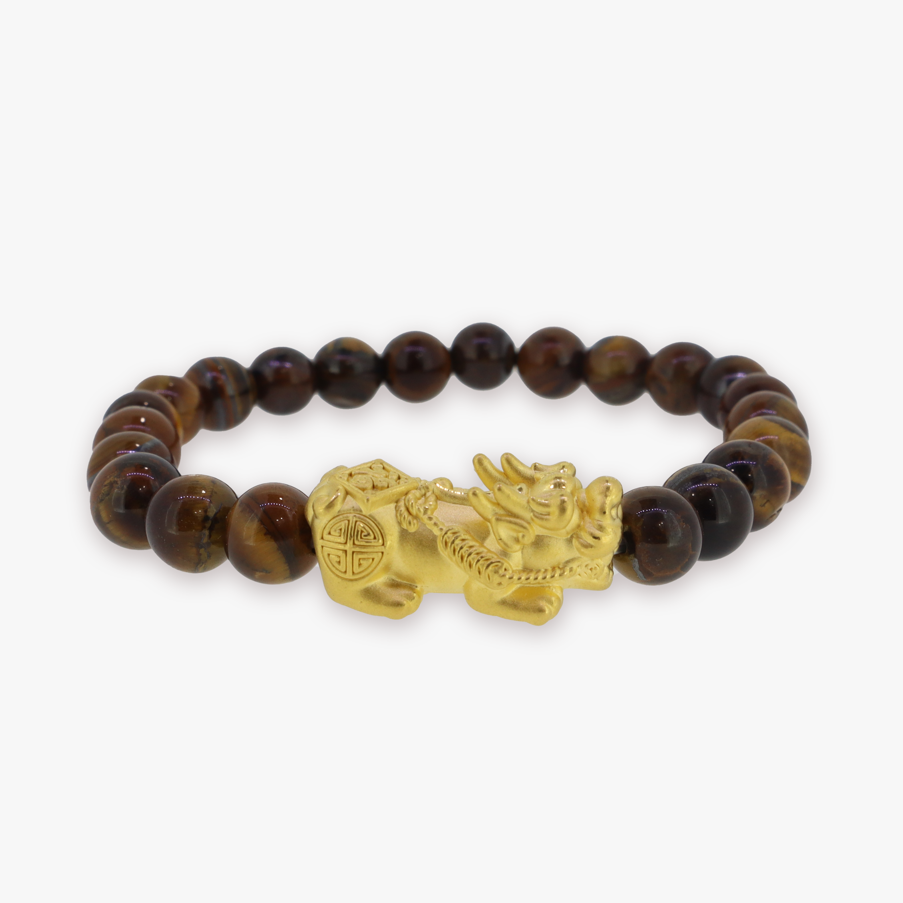 24K Yellow Gold Pixiu of Good Luck | Tiger Eye Bracelet