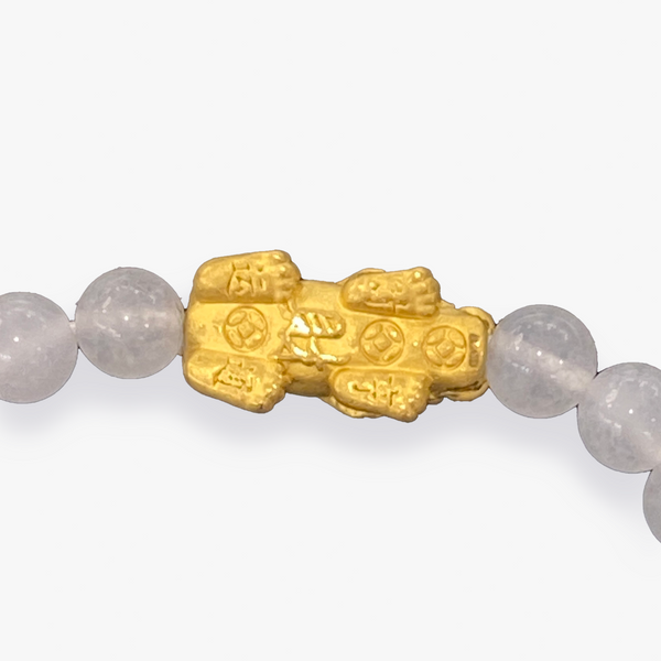 24K Yellow Gold Pixiu | White Quartz Bracelet