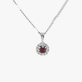 18K White Gold Ruby and Diamond Halo Necklace
