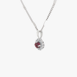 18K White Gold Ruby and Diamond Halo Necklace