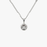 18K White Gold Ruby and Diamond Halo Necklace