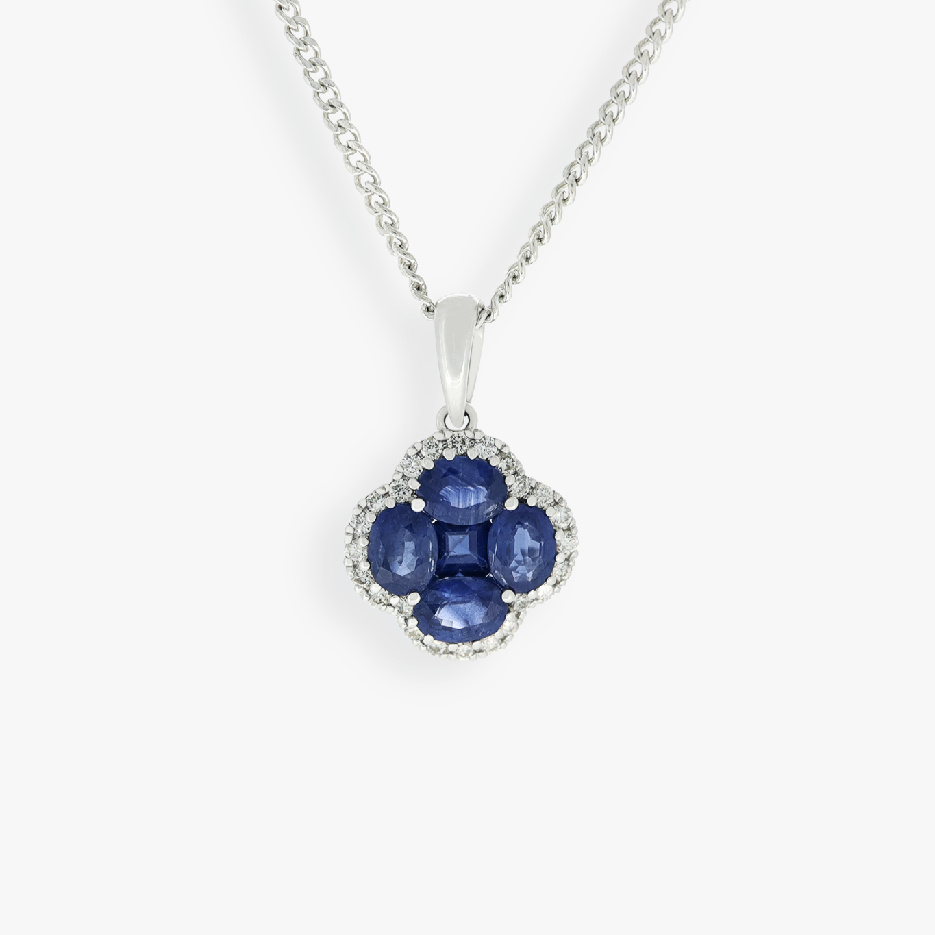 Lorraine | 18K White Gold Clover Sapphire Pendant