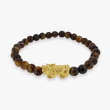 24K Yellow Gold Small Pixiu | Tiger Eye Bracelet