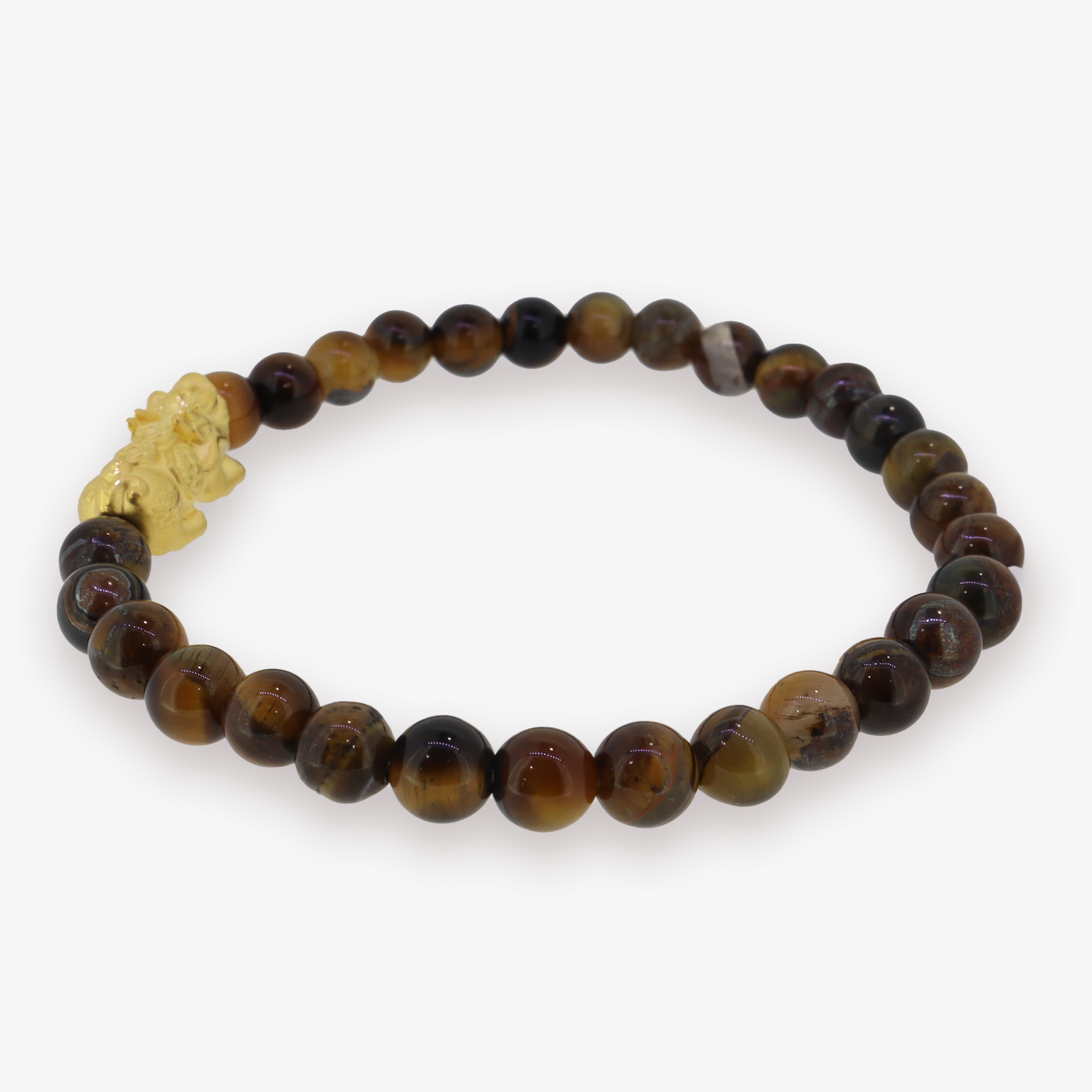 24K Yellow Gold Small Pixiu | Tiger Eye Bracelet