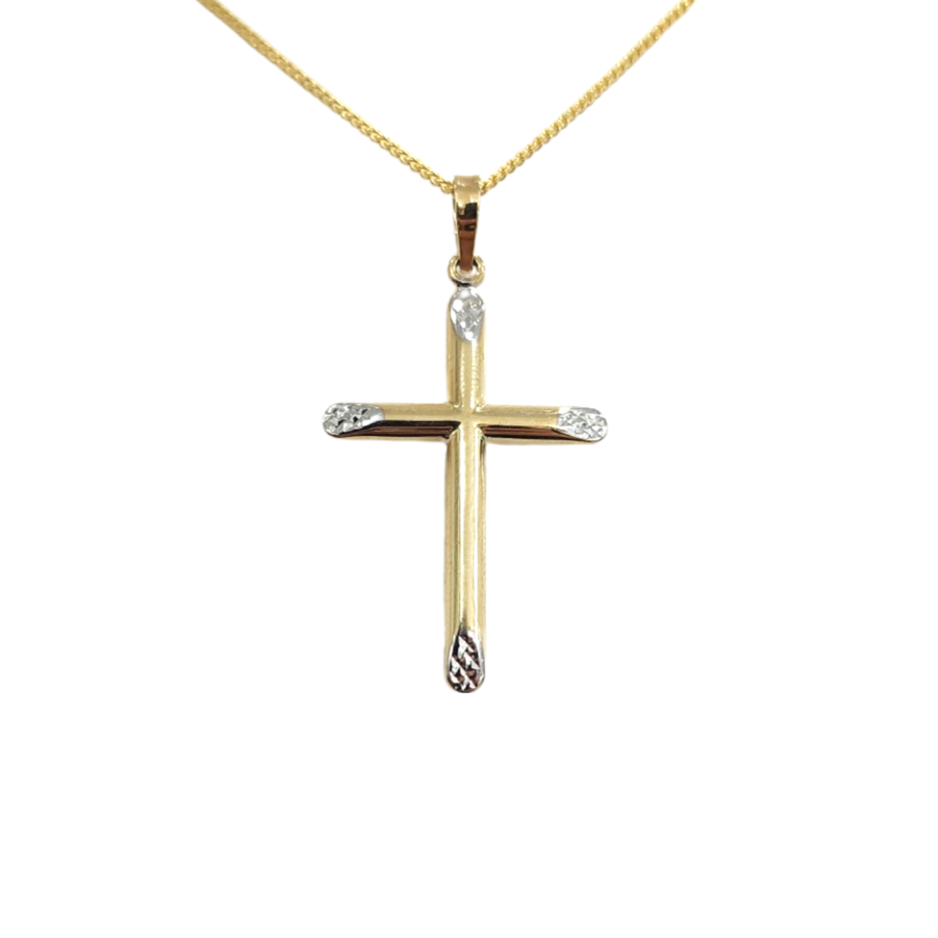 9ct Two Toned Diamond Cut Cross Pendant