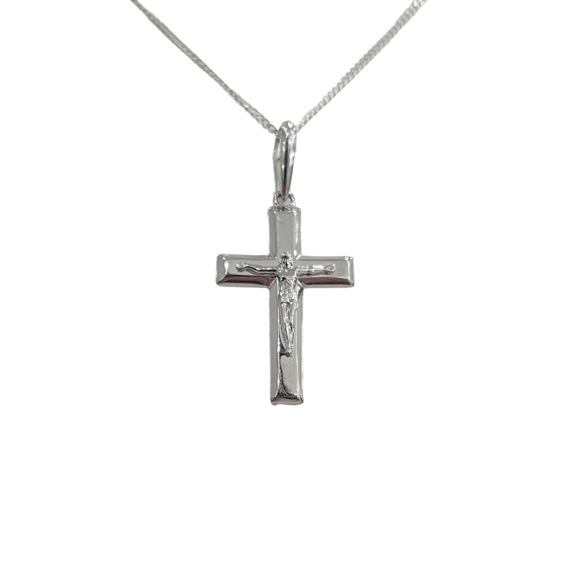  9ct White Gold Bevelled Crucifix Pendant