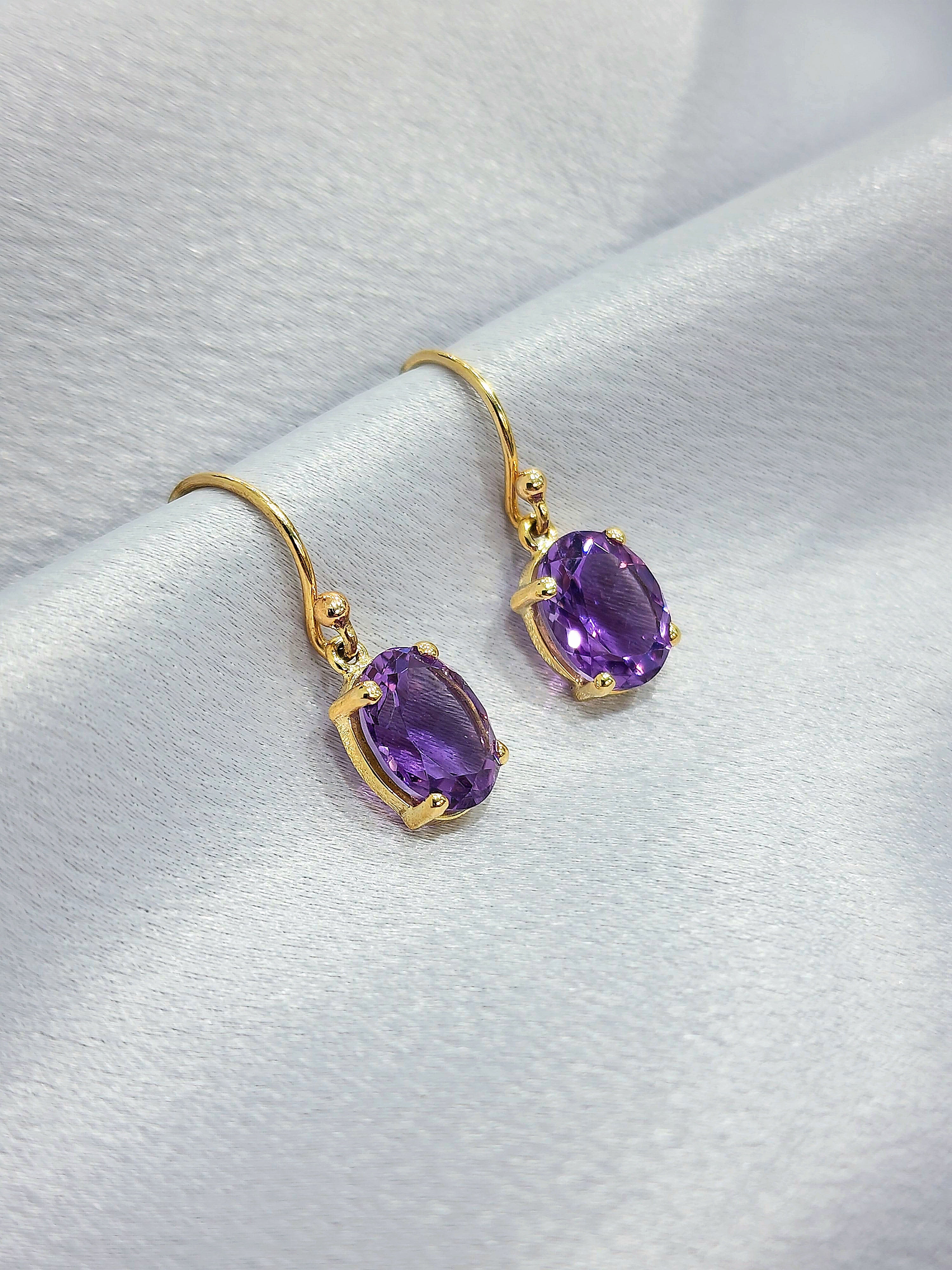 Heidi | 9ct Yellow Gold Amethyst drop earrings - The Classic Jewellers