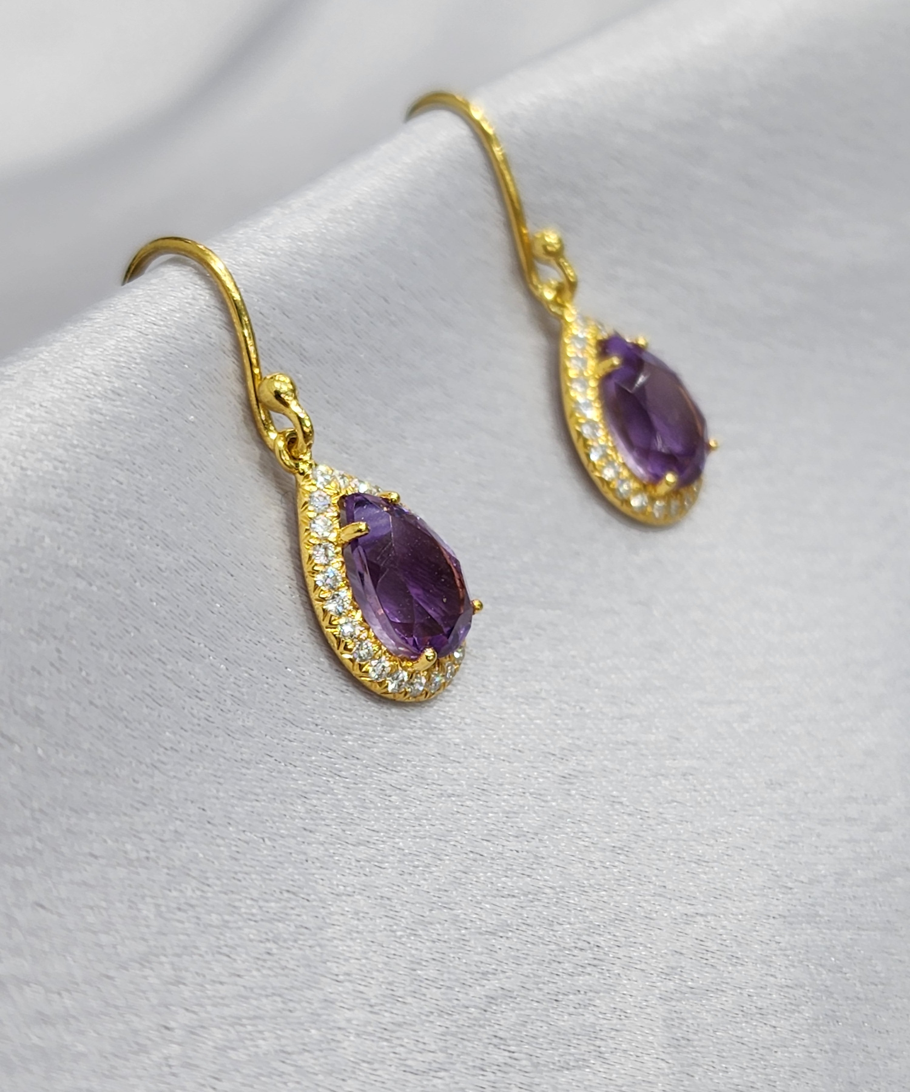 Imogen | Amethyst Pear Cut Earrings - The Classic Jewellers