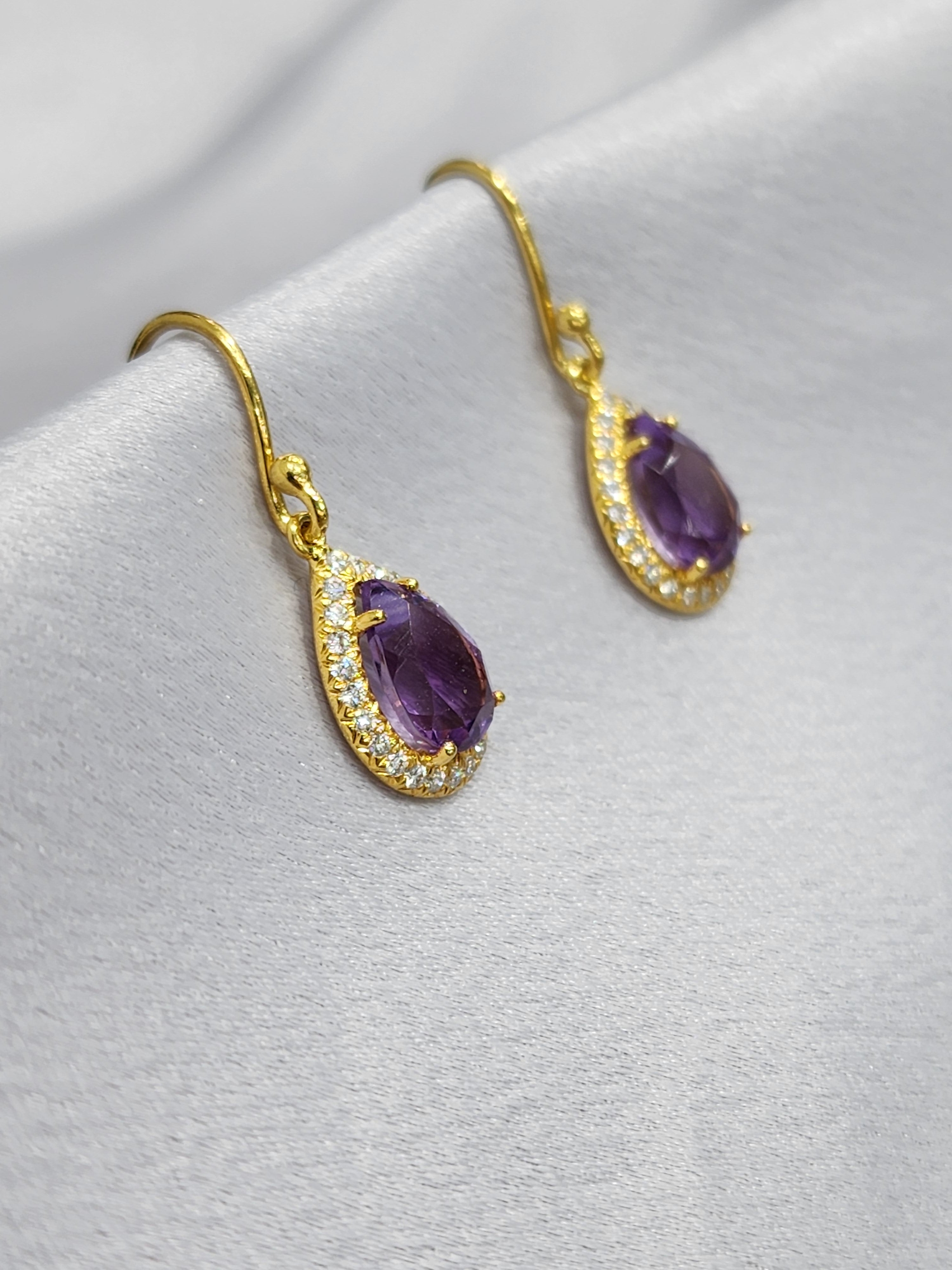 Imogen | Amethyst Pear Cut Earrings - The Classic Jewellers