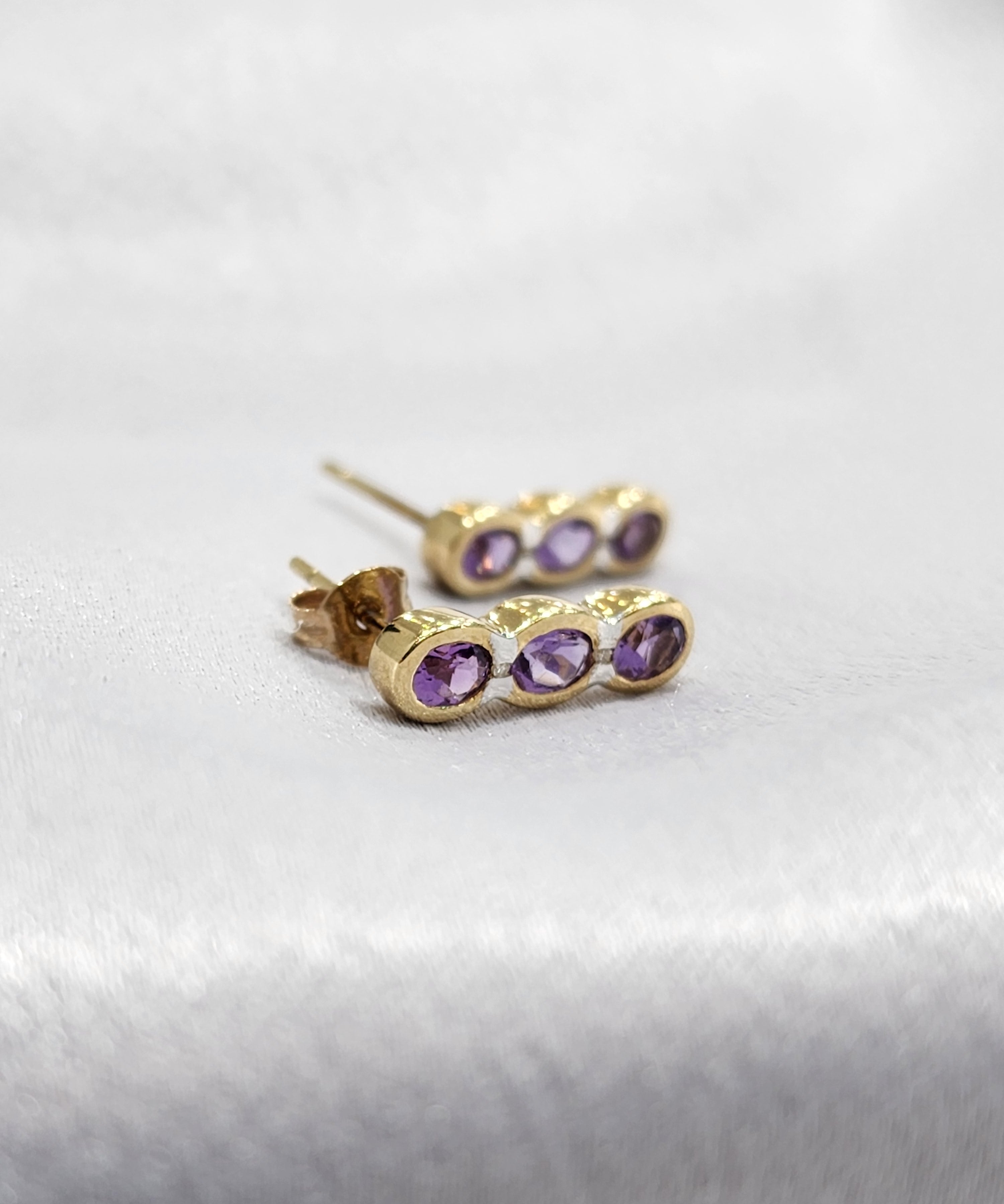 Kaye | 9k Amethyst bezel set earrings - The Classic Jewellers