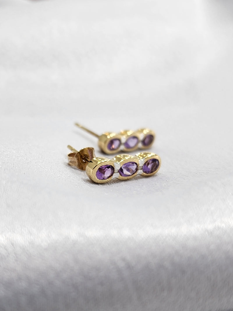 Kaye | 9k Amethyst bezel set earrings - The Classic Jewellers