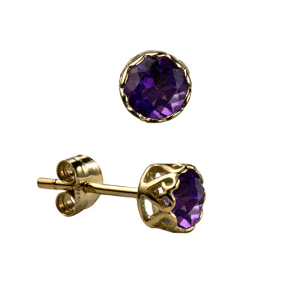 February Birthstone Amethyst Bezel Studs - The Classic Jewellers