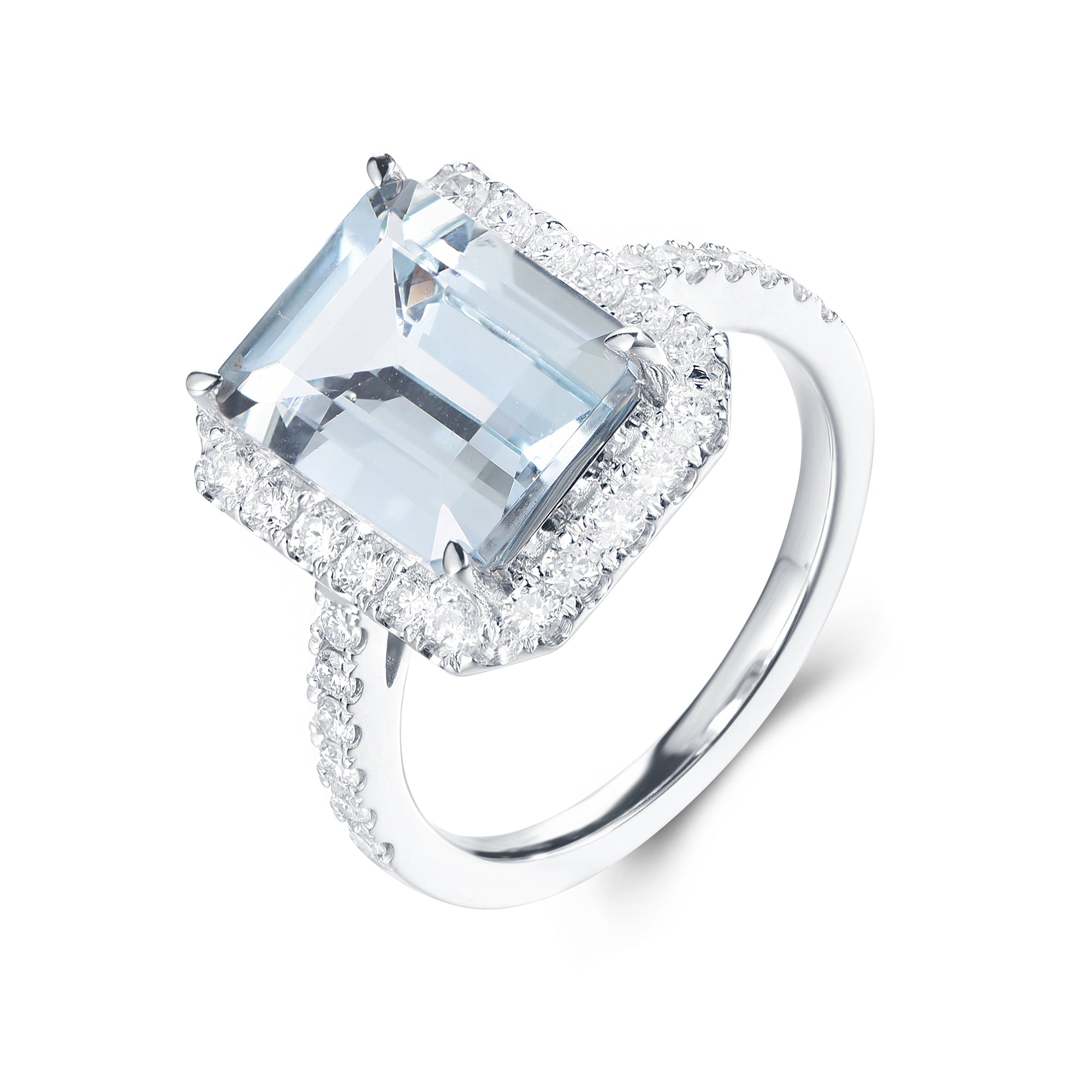 Emerald Cut Aquamarine and Diamond Ring - The Classic Jewellers