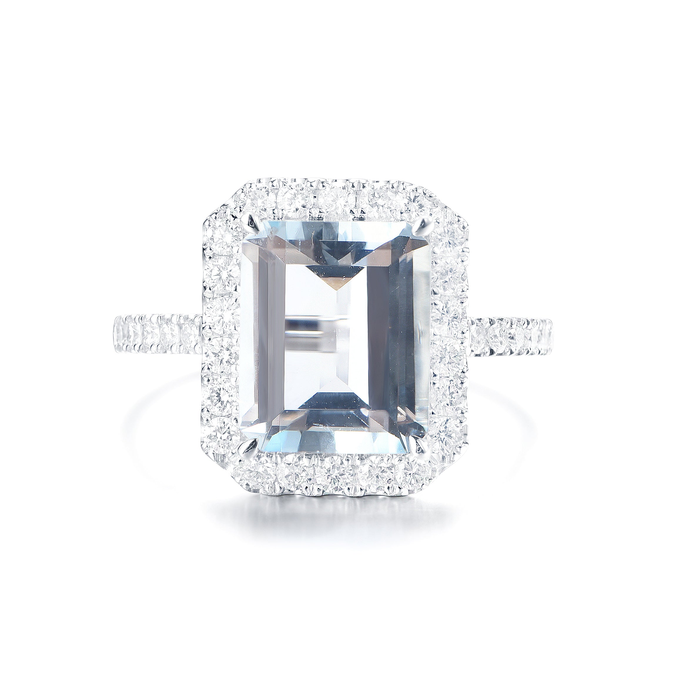 Emerald Cut Aquamarine and Diamond Ring - The Classic Jewellers