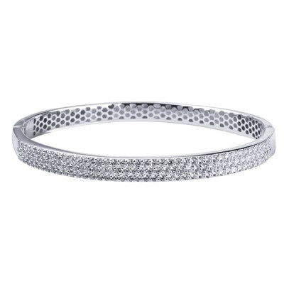 Sterling Silver Fancy Cubic Zirconia Hinged Bangle - The Classic Jewellers