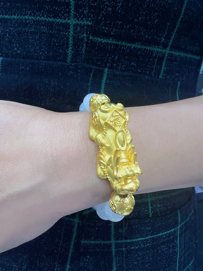 24K Gold Piyao Pixiu Lucky Charm Dragon Bracelet Onyx Gemstones Size 6  inches  eBay