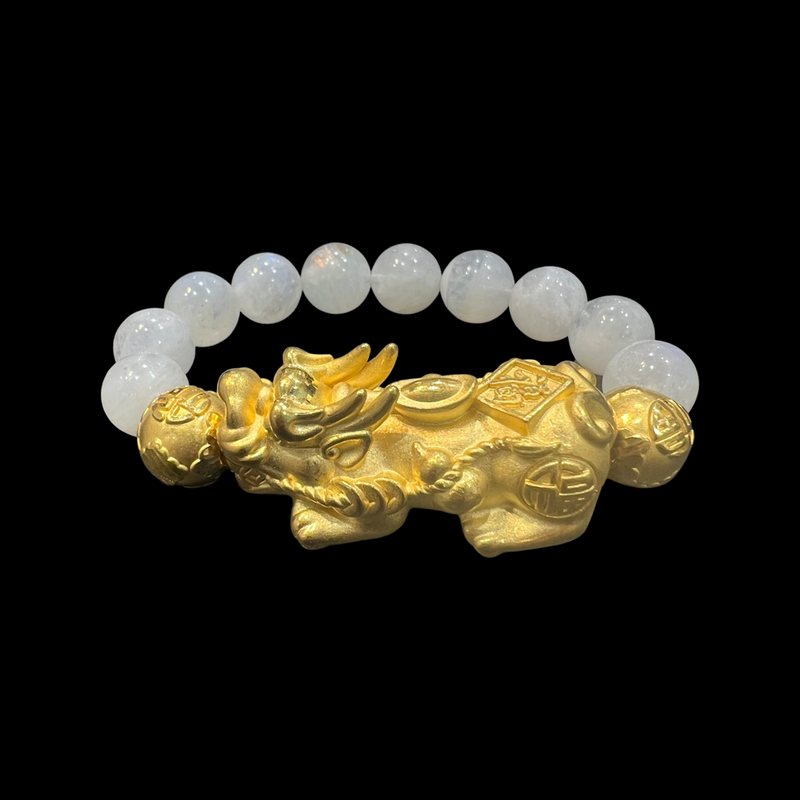 24k Fortune Large Pixiu Moonstone Bracelet - The Classic Jewellers