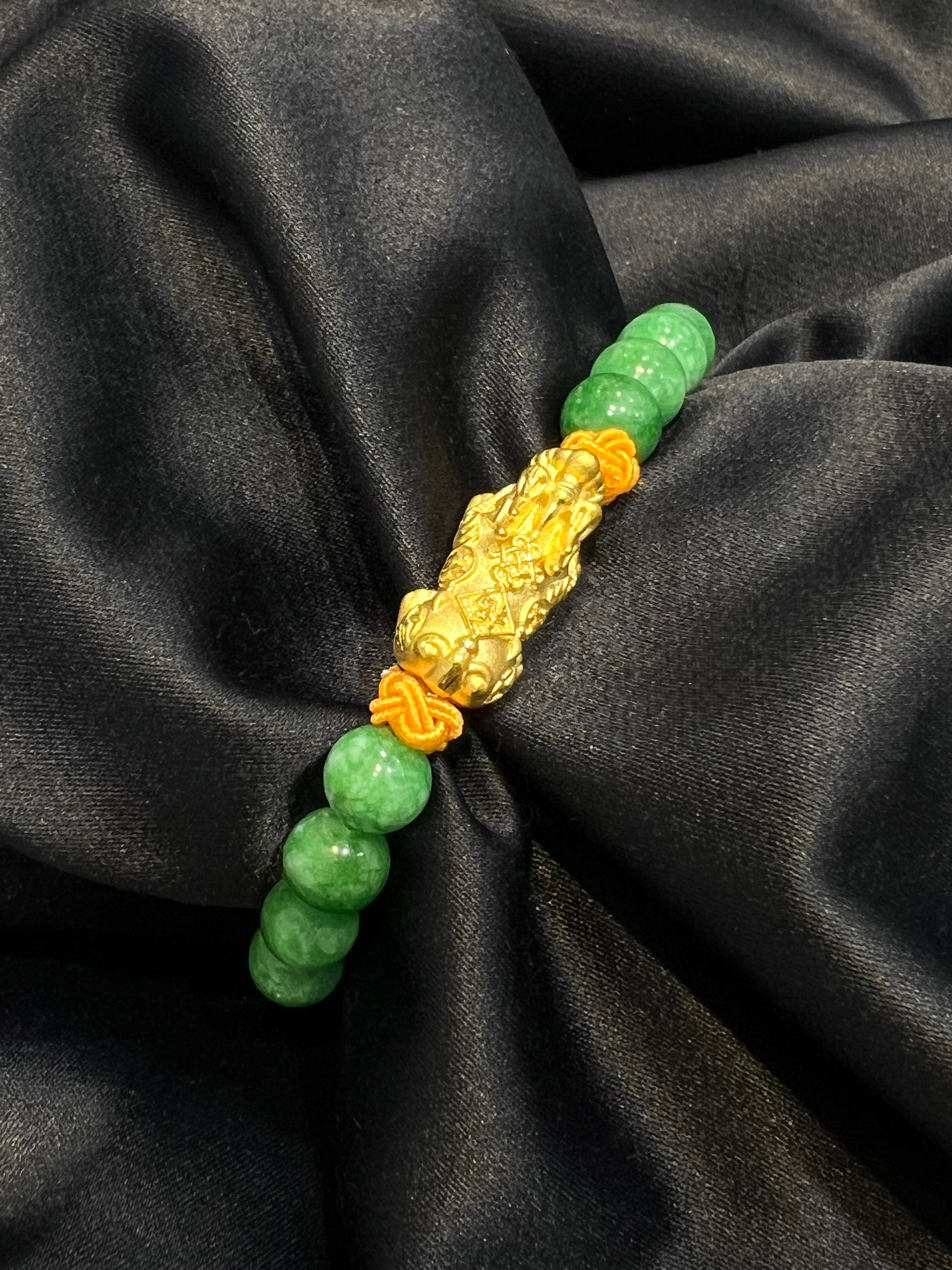 24k Fortune Small Pixiu Jade Bracelet - The Classic Jewellers