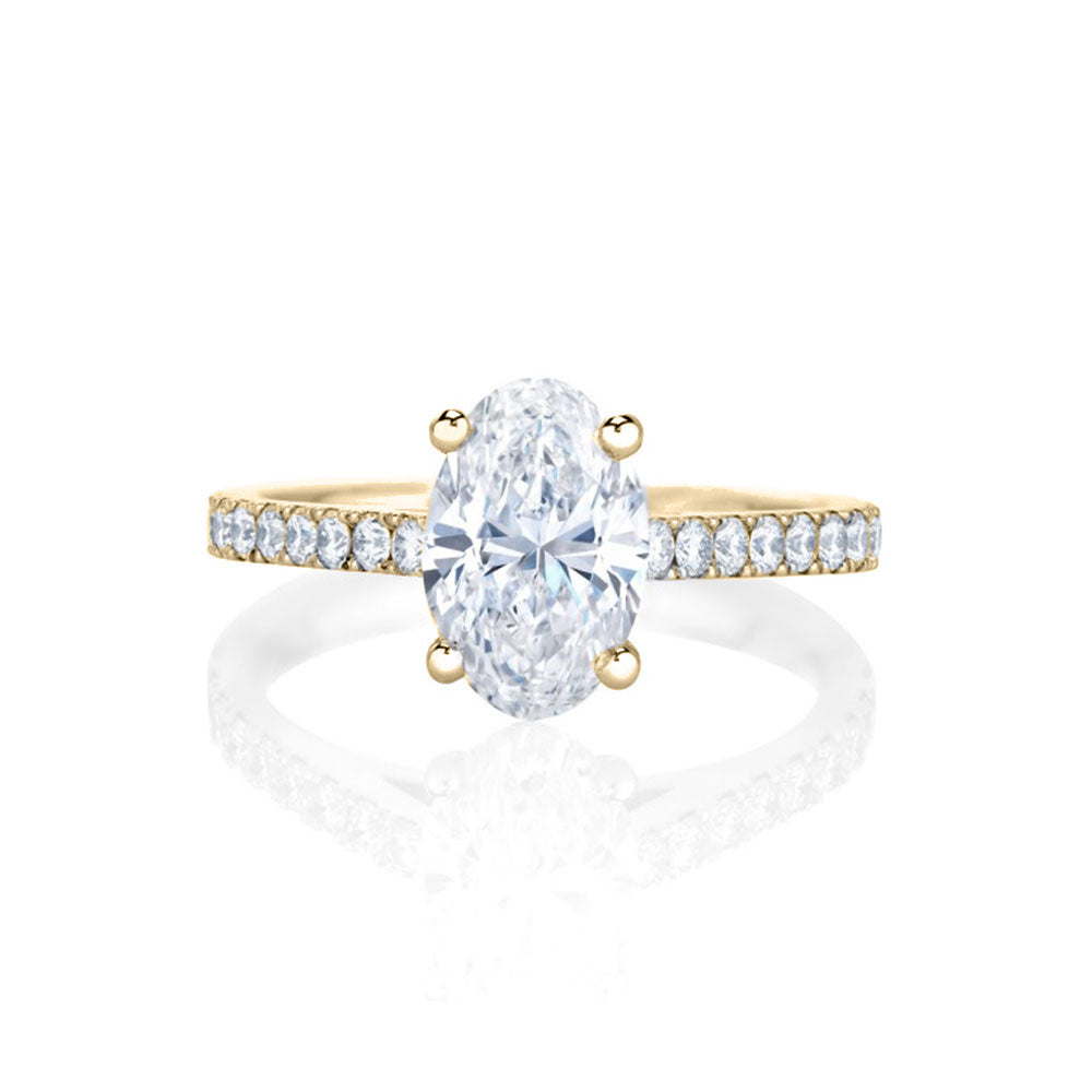 Yellow Gold Oval Cut Ring with Shoulder Diamonds | Adelaide Engagement Ring