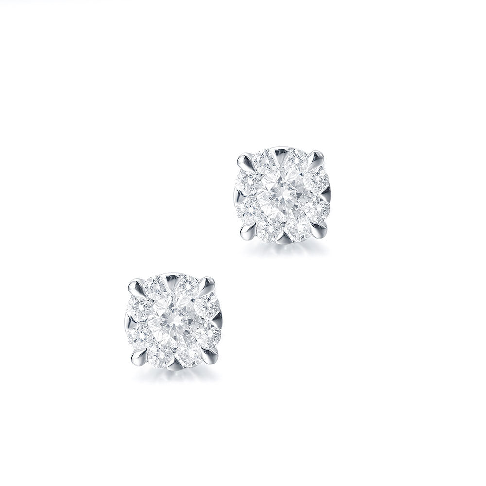 Round Cluster Diamonds Studs Earrings - The Classic Jewellers