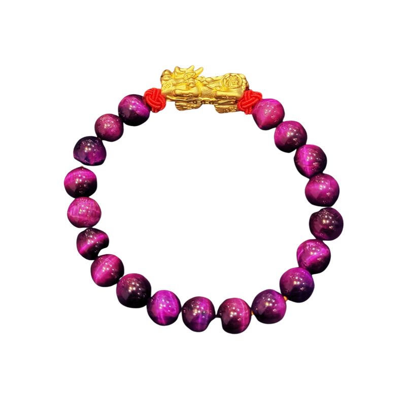 24k Gold Auspicious Purple Tiger Eye Pixiu Bracelet - The Classic Jewellers