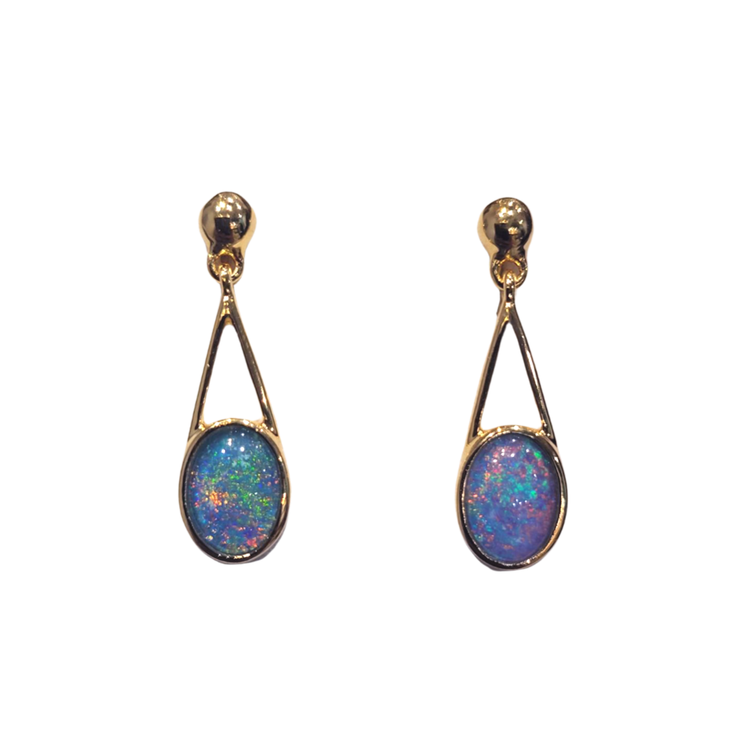 Australian Opal | Francesca Gold Plated Sterling Silver Drop Earrings - The Classic Jewellers